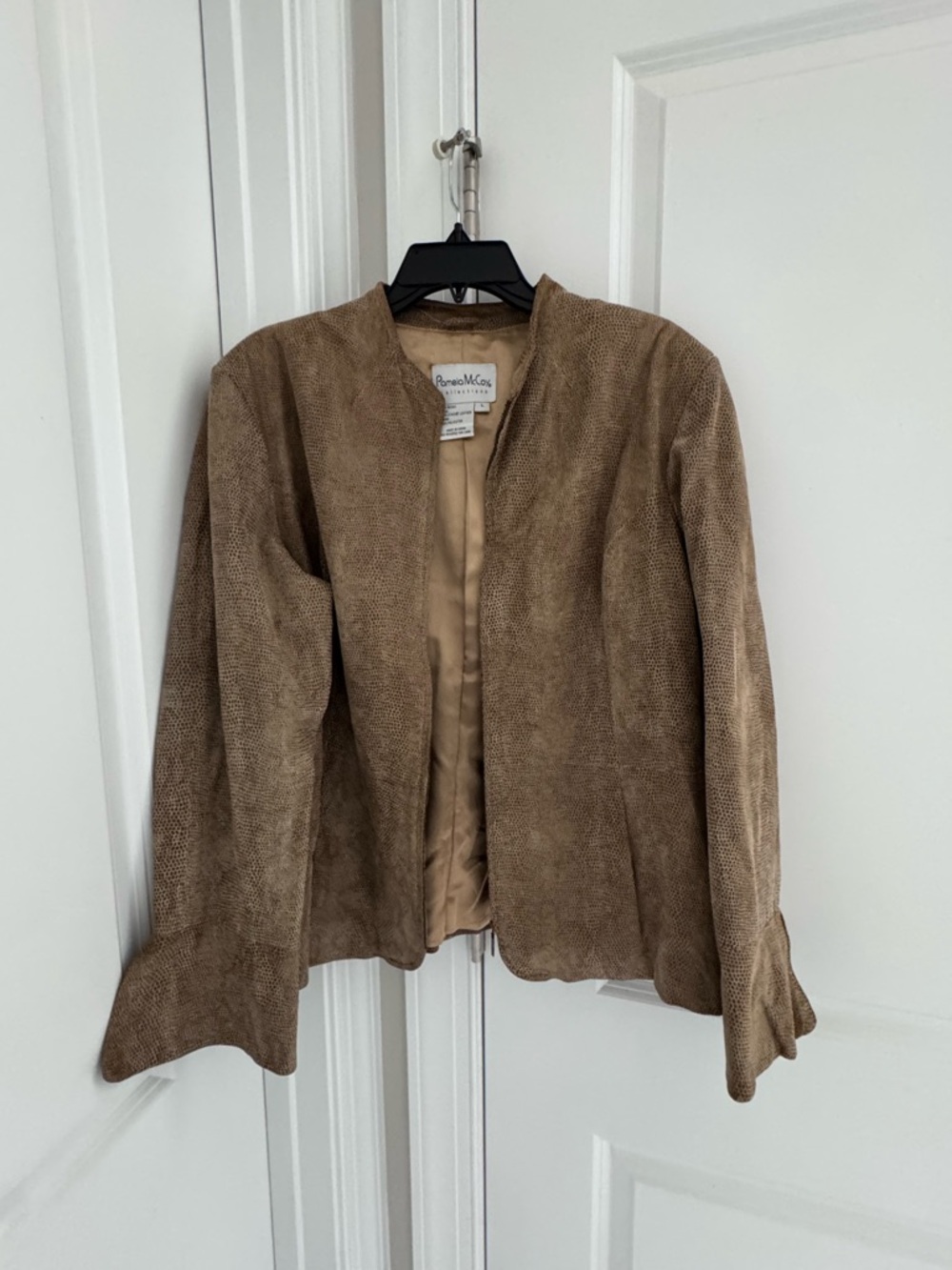 Pamela McCoy Taupe Suede Open Front Jacket